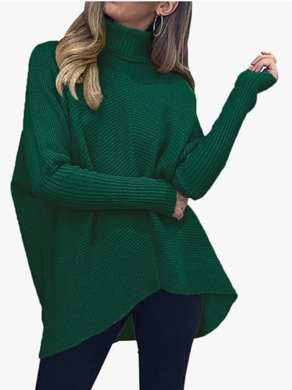 Turtleneck Oversized Knit Sweater - Green